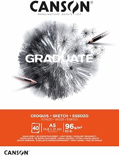 Canson Graduate Light Grain 96gsm A5 Sketch Paper Pad, Glued Short Side, 40 Natural White Sheets, Ideal for Professional Artists & Students