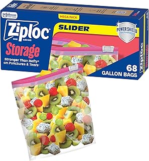 Ziploc Gallon Food Storage Slider Bags, Durable, 68 Count