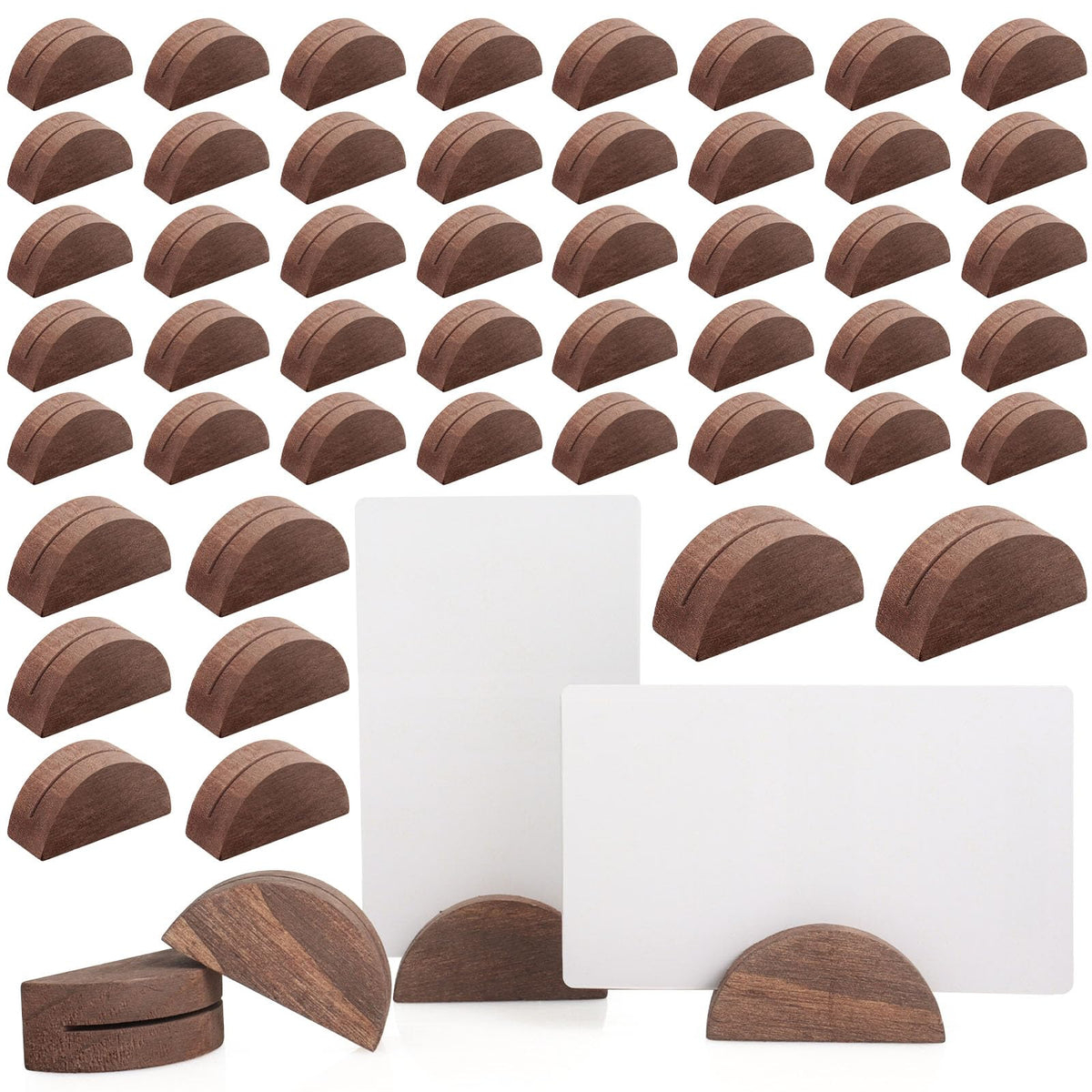 Alffun Wooden Table Number Holders, Semicircular Walnut, 50 Pcs Brown