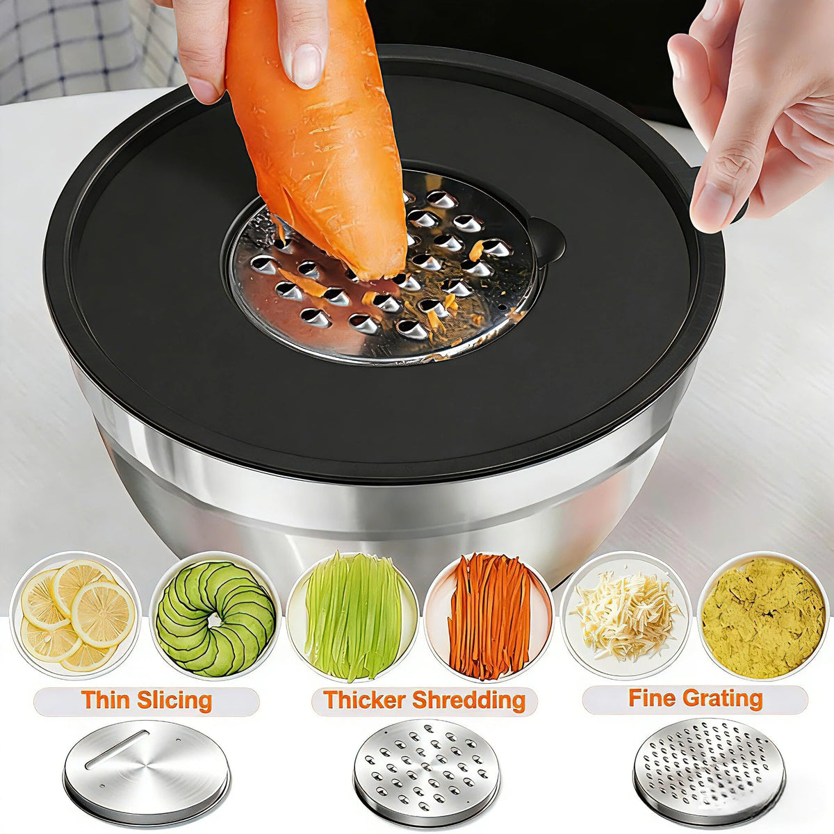 Umite Chef Stainless Steel Mixing Bowl Set, 26 Piece with Lids and Graters, Carbon Black