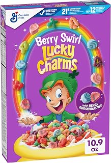 Lucky Charms Berry Swirl Breakfast Cereal with Marshmallows, Kids Breakfast Cereal, Made with Whole Grain, 10.9 oz