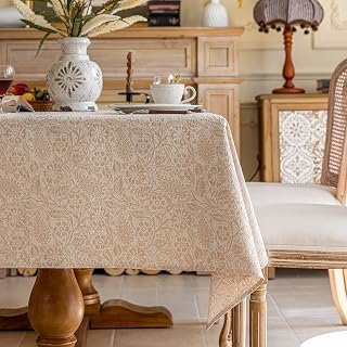 Linen-Like Polyester Tablecloth with Jacquard Texture, Rectangle Table Cover, Stain-Resistant, Decorative Tablecloth for Dining, Indoor Outdoor, Parties & Everyday Use