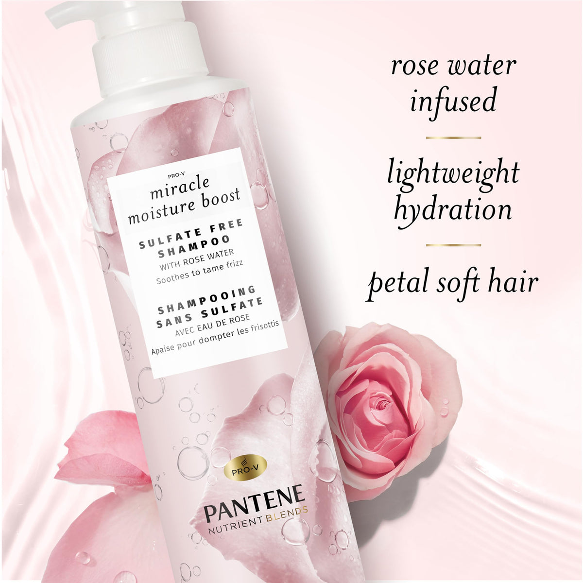 Nutrient Blends Sulfate Free Miracle Moisture Boost with Rose Water Shampoo by Pantene – 14.9 Fl Oz (Pack of 1)
