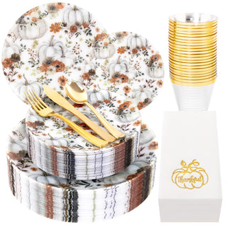 Joyido Thanksgiving Dinnerware Set, 175 Pieces for 25 Guests, Pumpkin Design