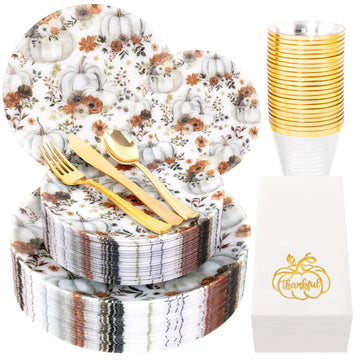 Joyido Thanksgiving Dinnerware Set, 175 Pieces for 25 Guests, Pumpkin Design