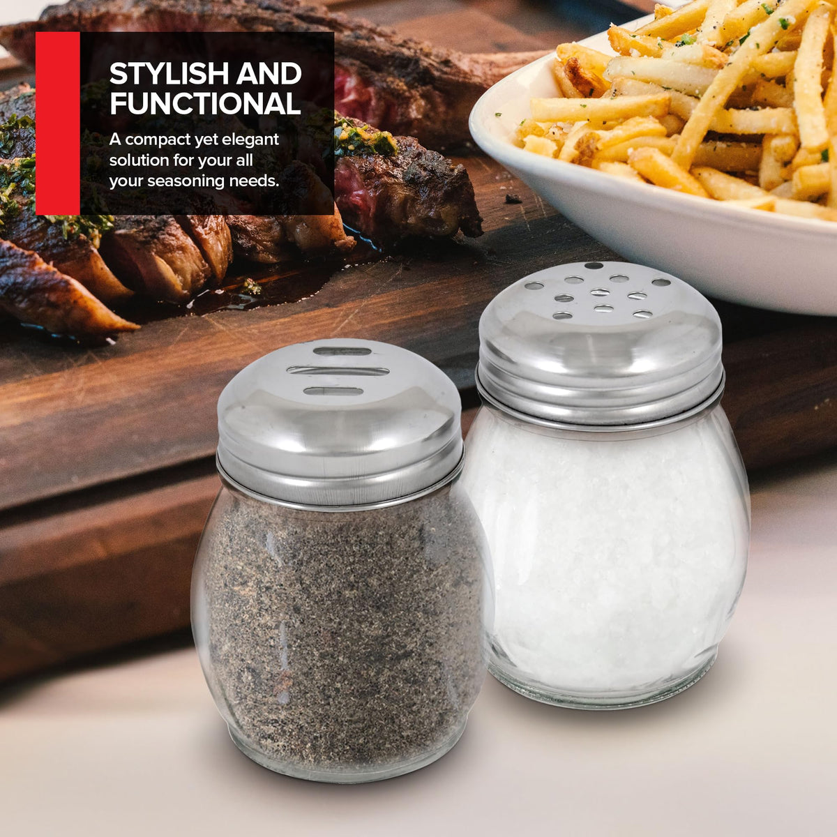 6-Ounces Glass Spices Shaker With Perforated Stainless Steel Top And Parmesan Cheese Shaker With Slotted Stainless Steel Top/Set of 2/Bulk Swirl Retro Style Dispensers With