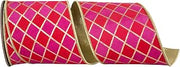 Reliant Ribbon Diamond Elite Metallic Outline Deluxe Wired Edge, Hot Pink/red, 4 Inch, 5 Yards
