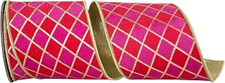 Reliant Ribbon Diamond Elite Metallic Outline Deluxe Wired Edge, Hot Pink/red, 4 Inch, 5 Yards
