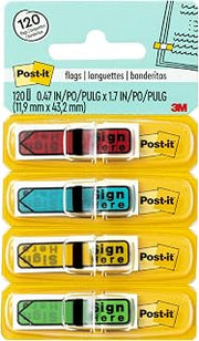 Post-it Message Flags, Sign Here, .47 x 1.7 in, Assorted Colors, 4 Pack