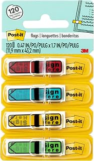 Post-it Message Flags, Sign Here, .47 x 1.7 in, Assorted Colors, 4 Pack