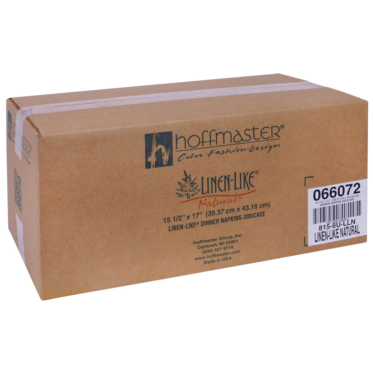 066072 Linen-Like Natural Dinner Napkin by Hoffmaster – 7.8" x 4.3" (Set of 300), Recycled fibers; postconsumer waste, Natural, Pack of 300