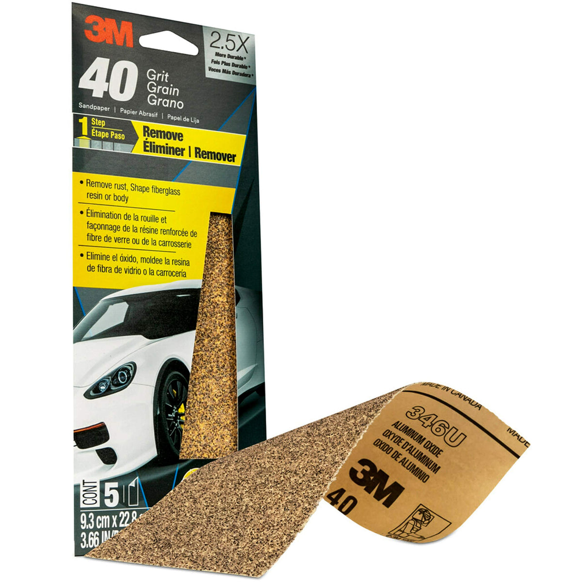 Sandpaper,, 40 Grit, 3 2/3 in x 9 in, 5 Sheets by 3M – 40 Grit, Aluminum Oxide, Brown, Model 03038