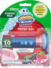 Scrubbing Bubbles Fresh Gel Toilet Bowl Cleaning Stamps, Helps Keep Toilet Clean and Helps Prevent Limescale & Rings, Berry Burst Scent, 1 Dispenser with 6 Fresh Gel Stamps
