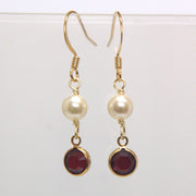 Crystal Channel Drop Dangle Earring - Siam Red Color by Martiana Jewelry – 1 inch, Crystal, Pearl, Gold Tone Ear Hook, Siam Red Color, Model MJ-E109