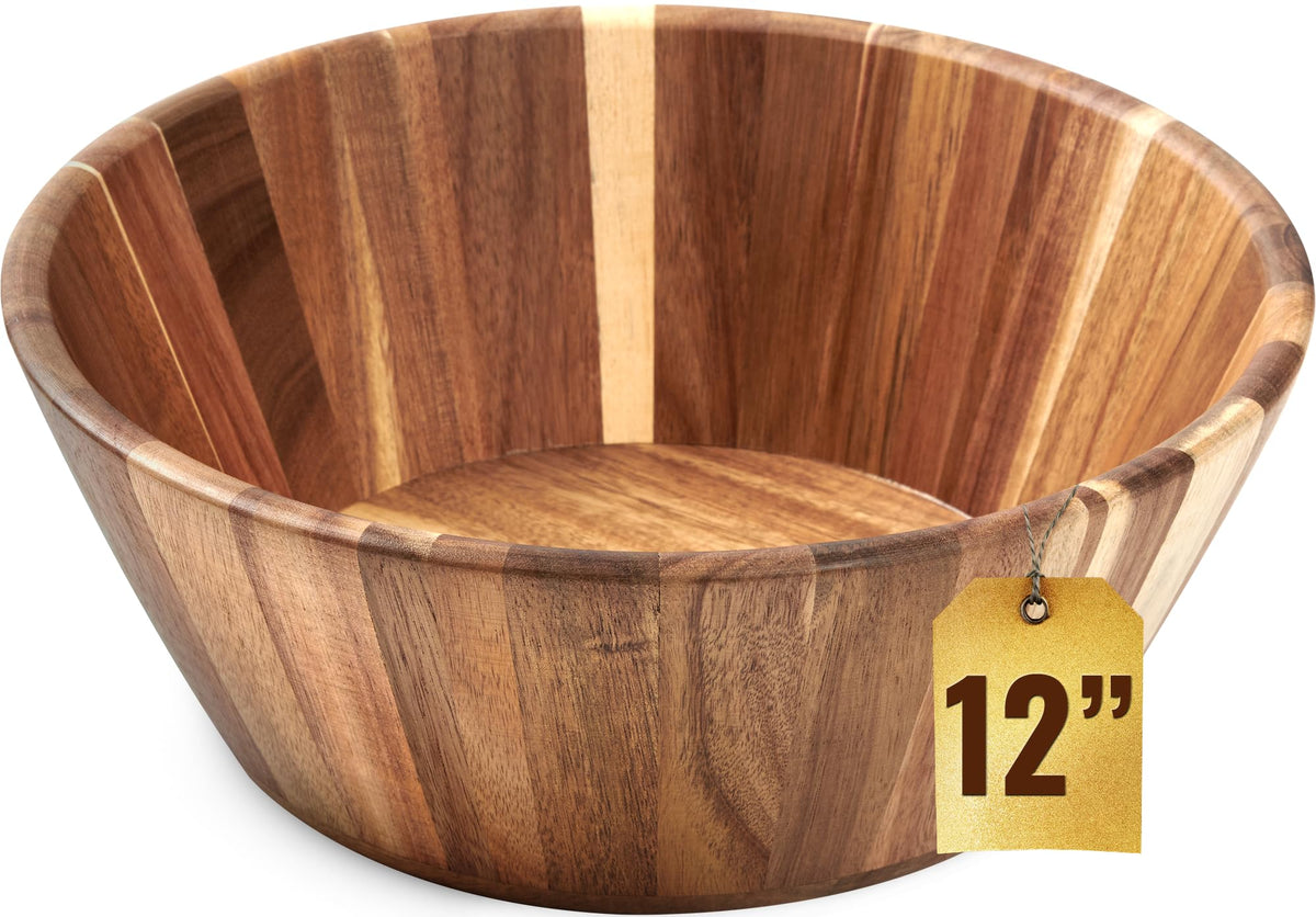 Woodenhouse Handcrafted Wooden Salad Bowl, 12 Inch, Round