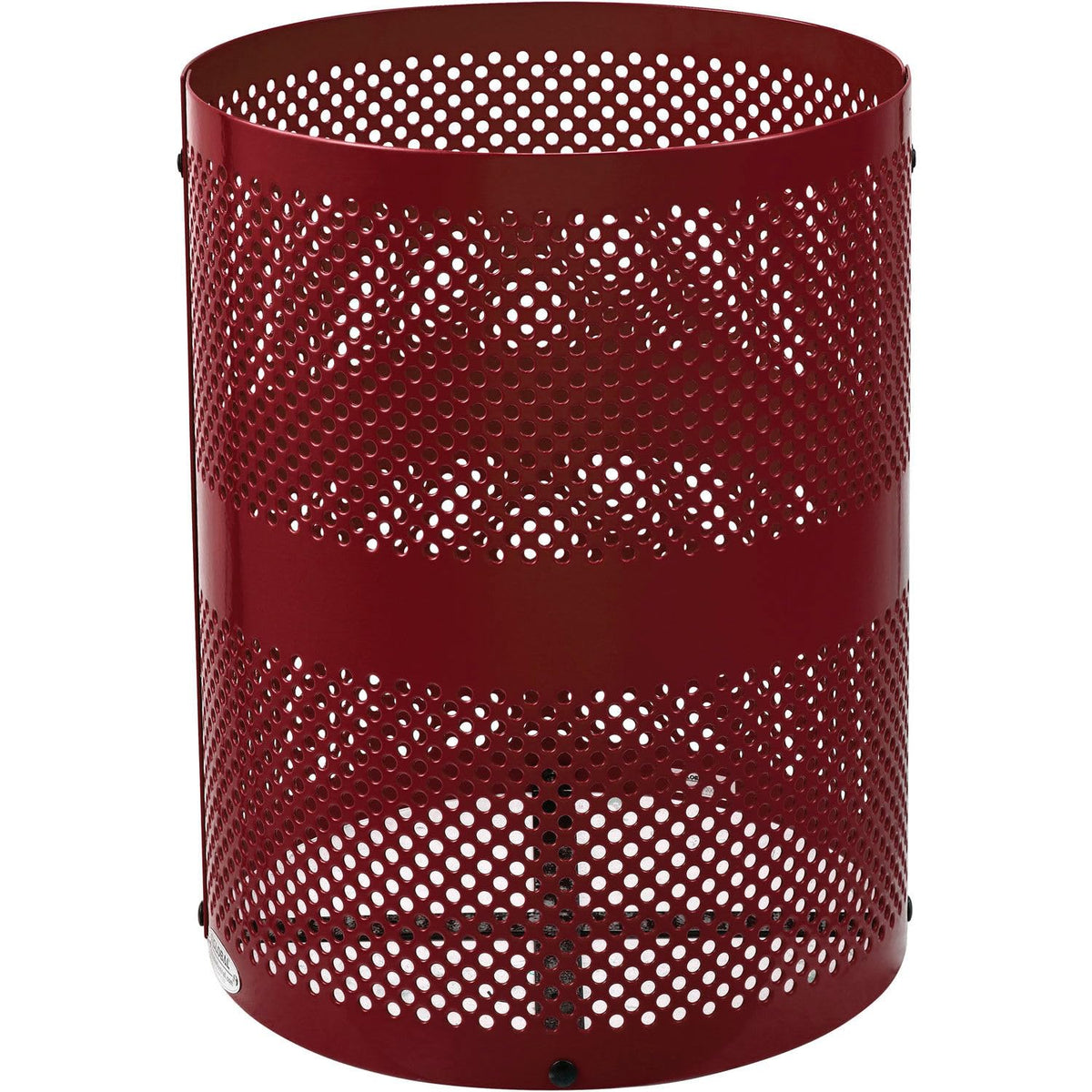 Outdoor Perforated Steel Trash Can with Flat Lid by Global Industrial – Steel, Red, Model 261925RD