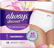 Always Discreet for Sensitive Skin Underwear, L Maximum Plus, 14 Count