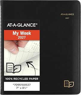 AT-A-GLANCE 2027 Appointment Book Planner, Weekly & Monthly, 7" x 8.75", Quarter-Hourly, Recycled, Black (70951G0527)