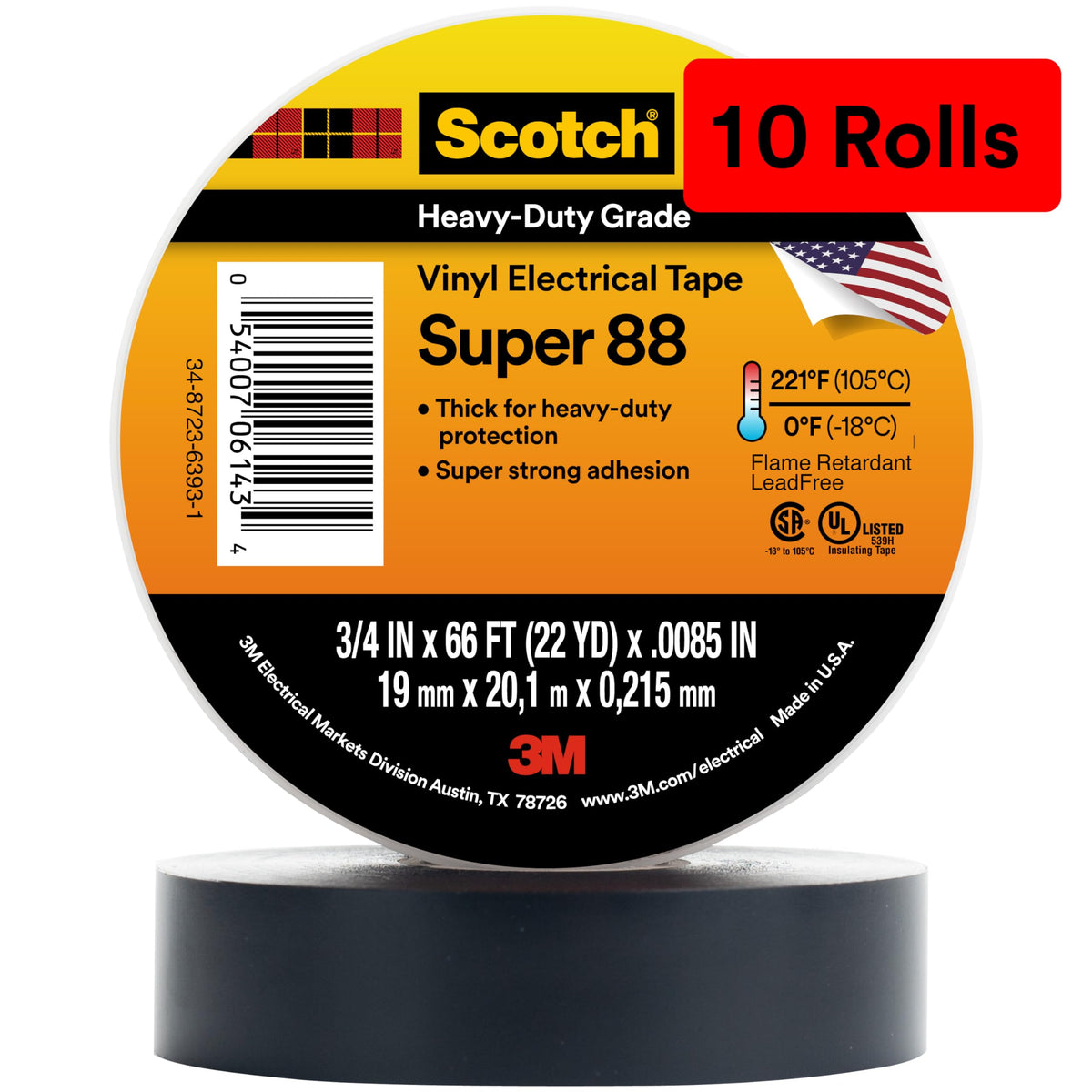 3M 3/4 in x 66 ft / 10 / Black Electrical Tape
