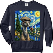 Emu with Pipe Starry Night Van Gogh Bird Art Comfort Colors Adult Sweatshirt