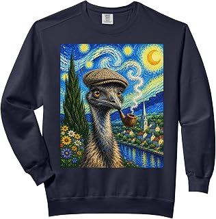 Emu with Pipe Starry Night Van Gogh Bird Art Comfort Colors Adult Sweatshirt