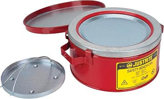 Justrite 10370 1 Gallon, 9 3/8" O.D, 4 1/2" H | Red Safety Bench Can with 11171 Wire Basket