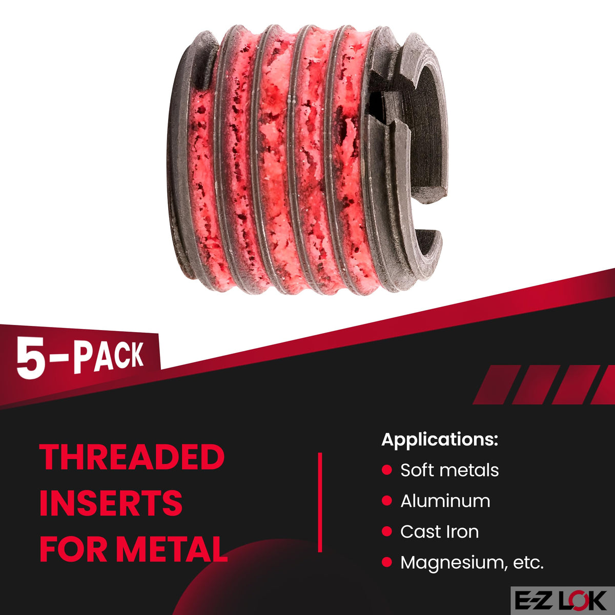E-Z LOK M12-1.75 Internal Threads, 3/4-10 External Threads, 16.66 mm Length / 21/32" / Red Thread Locking Inserts