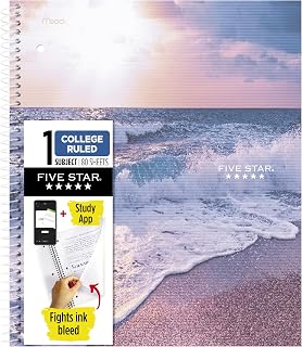 Five Star Spiral Notebook + Study App, 1 Subject, College Ruled, 8-1/2" x 11", 80 Sheets, Fights Ink Bleed, Water Resistant Cover, Ocean Tide (820443F-ECM)