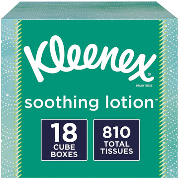 Soothing Lotion Facial Tissues by Kleenex – 45 Count (Pack of 18), Aloe Vera and Vitamin E, White, Pack of 18, Model 52310