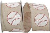 Reliant Ribbon Baseball Linen Sparkle Wired Edge Ribbon, 2-1/2 Inch X 10 Yards, Natural