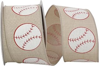 Reliant Ribbon Baseball Linen Sparkle Wired Edge Ribbon, 2-1/2 Inch X 10 Yards, Natural