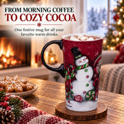Topadorn Ceramic Coffee Mug with Lid, 17 Ounces, Candy Cane Snowman