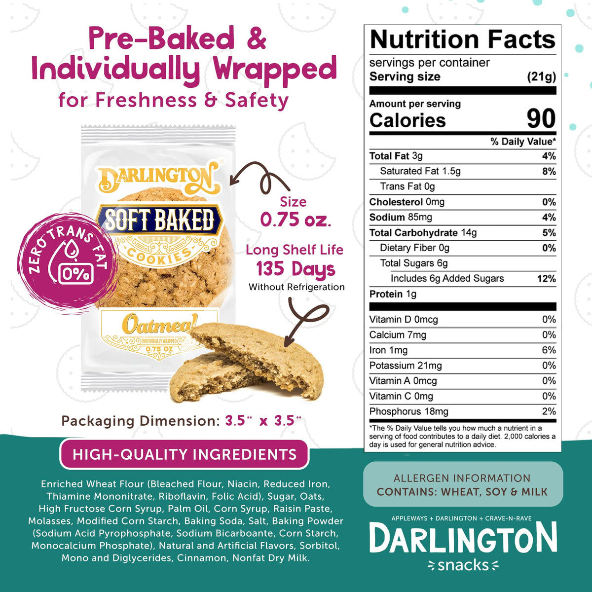 Darlington Snacks Oatmeal (Original) / 0.75 Ounce (Pack of 216) / 216 Oatmeal