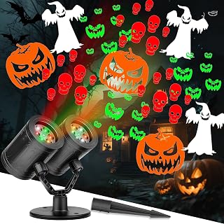 Halloween Projector Outdoor Lights 2026 Upgraded Double Head Dynamic Rotating Halloween Outdoor Projector Lights with Timer for Holiday Window Home Garden Yard Decor
