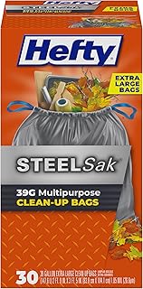 Hefty Steelsak Heavy Duty 39 Gallon Trash Bags, Gray, Unscented, 30ct