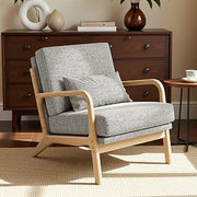 Mid-Century Modern Accent Chair, Living Room Armchair with Solid Wood Frame & Lumbar Pillow, Comfy Upholstered Lounge Chair for Bedroom, Office, Linen-Like Fabric, Dark Gray