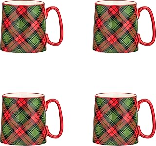 10 Strawberry Street Bella Mug Plaid, Set of 4
