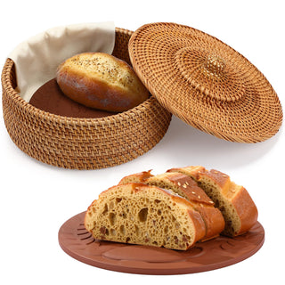 LemonRoad Bread Basket Set with Warmer Stone and Towel, 12 Inch, Terracotta