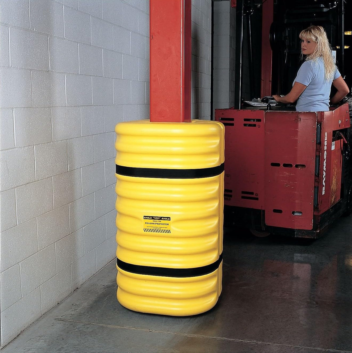 Plastic Column Protector for 8" Square Column w/Interlocking Halves by Eagle – 42" tall, High Density Polyethylene, Yellow, Model 1708