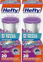 Hefty Small Trash Bags, 4 Gallon, Purple, Fabuloso Lavender Scented Garbage Bags with Drawstring Closure, 20 Bags (Pack of 2)