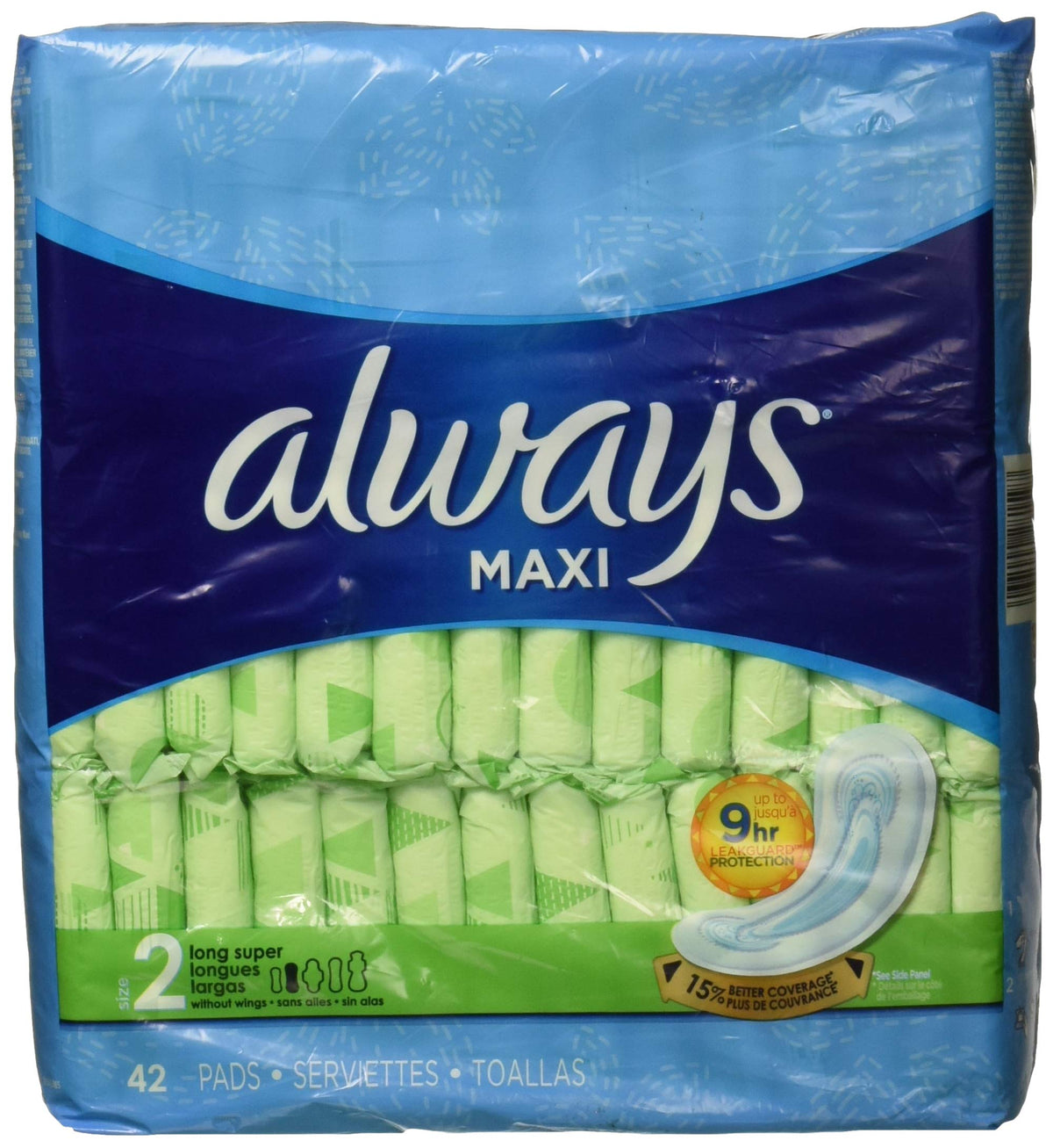 Maxi Long Without Wings - 6 Pack by Always – 42 Count, Cotton, Pack of 42, Model 037000281597