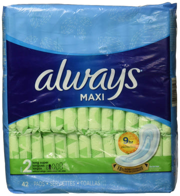 Maxi Long Without Wings - 6 Pack by Always – 42 Count, Cotton, Pack of 42, Model 037000281597