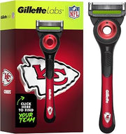 Labs Special NFL Chiefs Edition Shaving Razor for Men - 1 Handle, 4 Razor Blade Refills & Magnetic Stand, GilletteLabs with Exfoliating Bar
