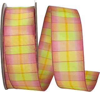 Reliant Ribbon Sunset Horizon Plaid Wired Edge Ribbon, Multi