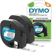 DYMO LetraTag Plastic Labels | 12 mm x 4 m Roll | Black Print on White | Self-Adhesive Multipurpose Labels | 2 Count
