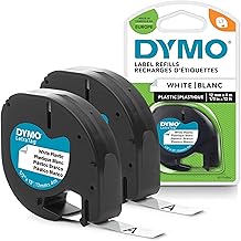 DYMO LetraTag Plastic Labels | 12 mm x 4 m Roll | Black Print on White | Self-Adhesive Multipurpose Labels | 2 Count