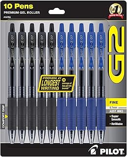PILOT G2 Premium Gel Pens, 0.7mm Fine Point, Pack of 10 | Refillable & Retractable, 5 Black & 5 Blue Ink Pens