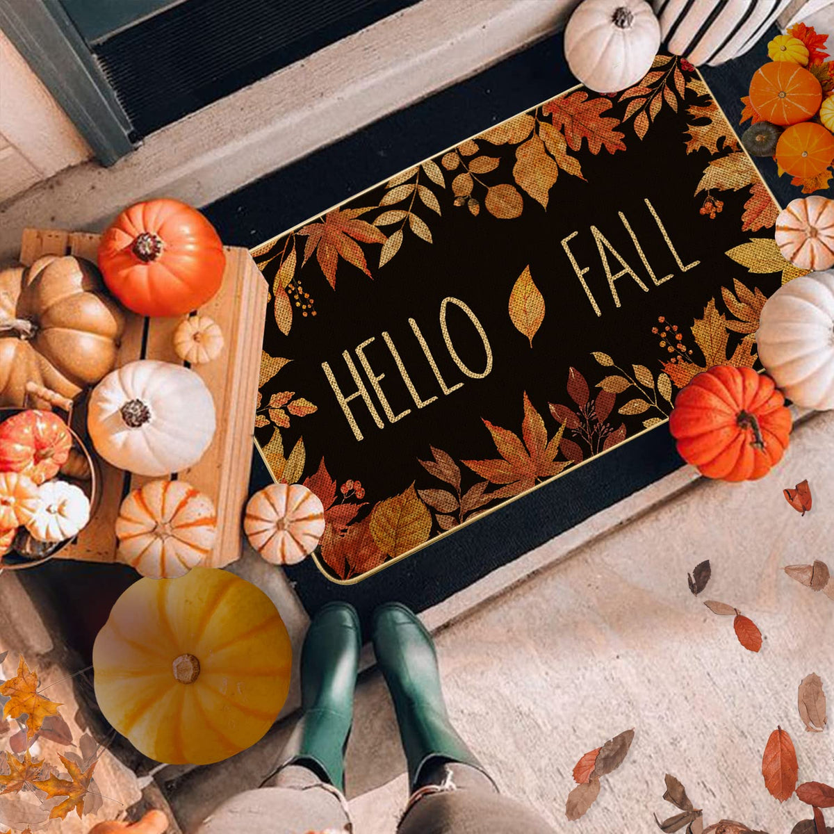 Artdmt Fall Maple Leaves Doormat, Non Slip Rubber Back, Brown 29x17in