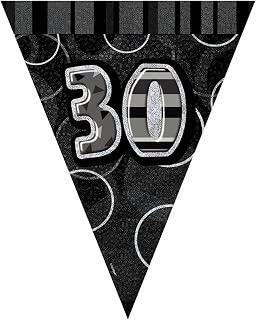 Unique Party Black Silver 30 Glitz Pennant Bunting (One Size) (Black/Silver)