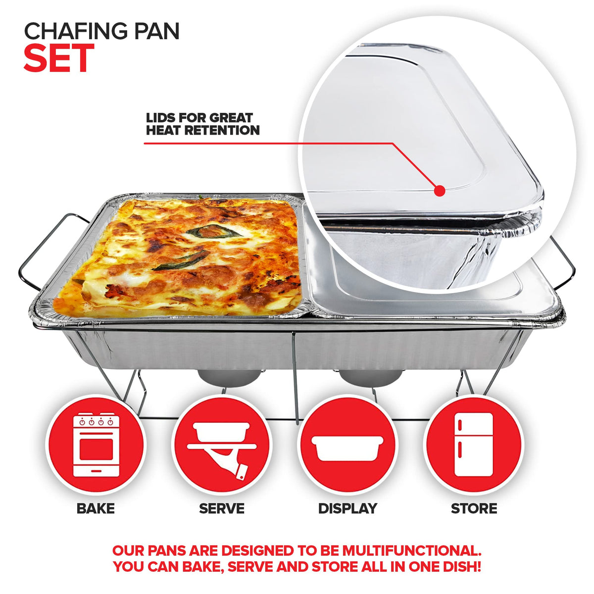 Stock Your Home Pans + Lids / Silver / 1 Chafing Dishes